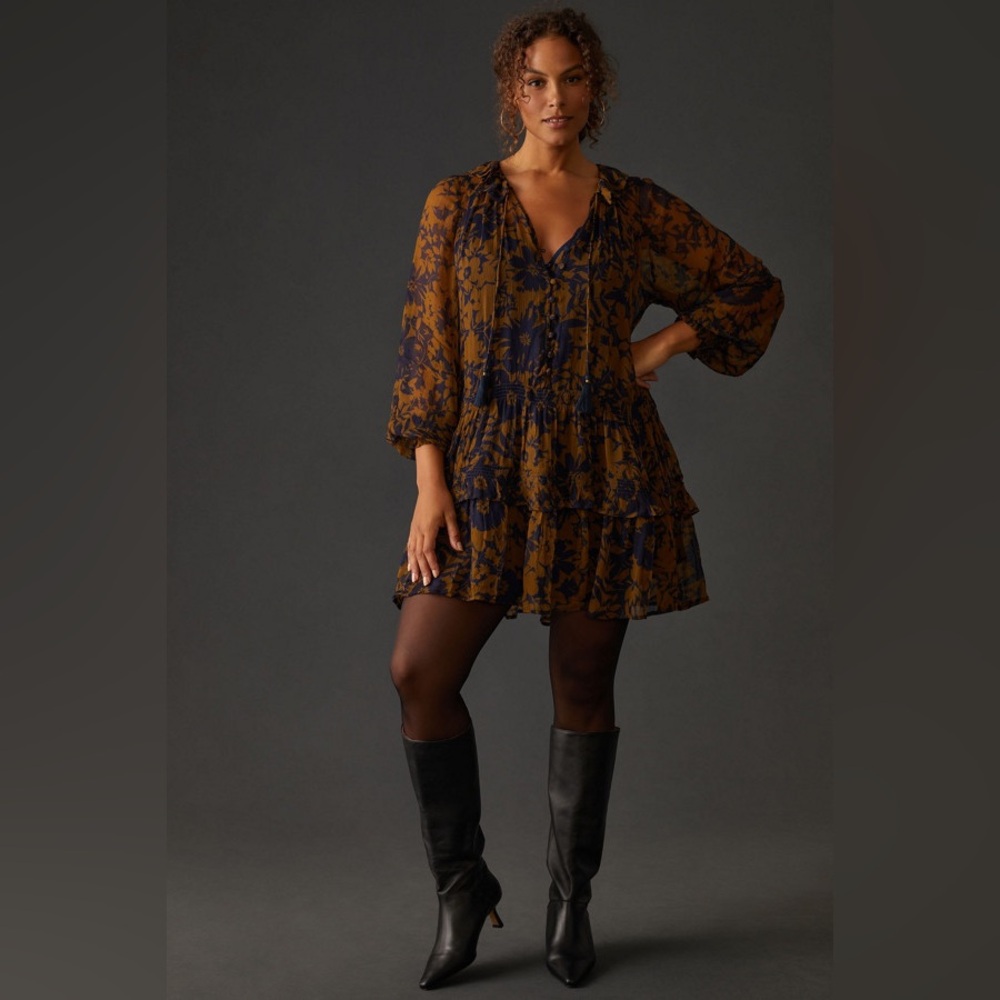 2X ANTHROPOLOGIE The Marais Printed Chiffon Mini Dress